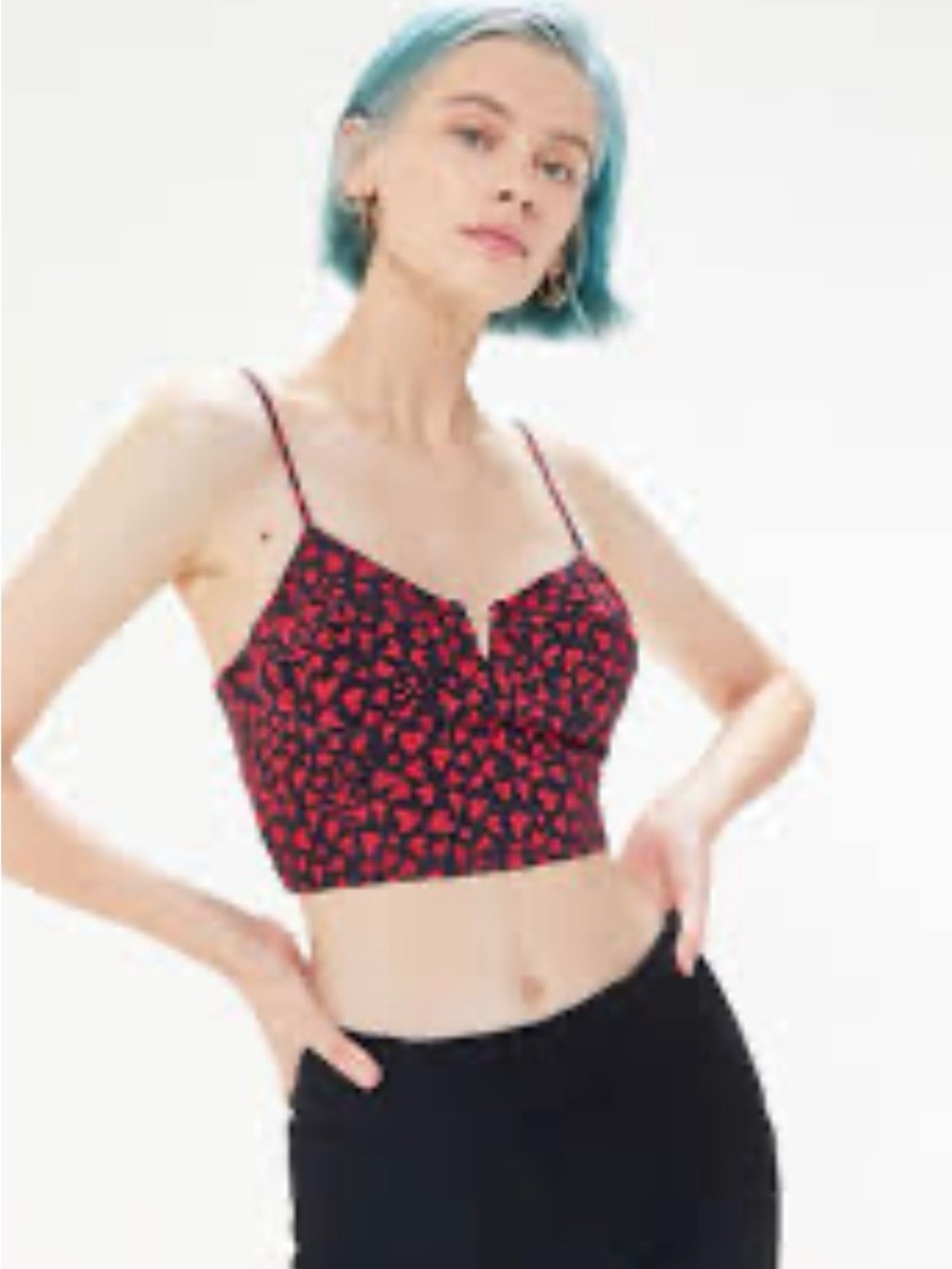 Urban Outfitters Red Heart Print Valentine’s Day Cropped Cami lace back top S-P